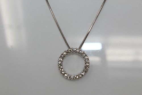Beautiful Silvertone Signed ISIS Clear Rhinestone Open Circle 15.5" Necklace