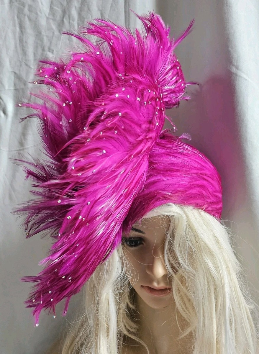 Original Jack McConnell Magenta Pink Feather Hat W  display picture 2