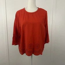 LOFT womens top linen blend orangy red top size XL