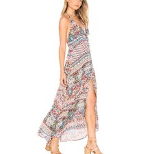 Raga Revolve Riviera Vibe Maxi Halter Dress Patchwork Paisley Boho Cottage Large