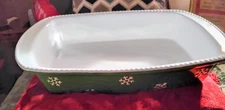 Baking Dish Green White Snowflake Pattern Ceramic Oven Safe
