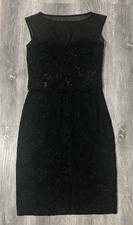 Lauren Ralph Lauren Black Lace Illusion Sheath Dress Size 2 Cocktail Midi Mesh