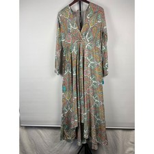 Karma Highway Paisley Maxi Dress One Size Pink Teal Boho High Low Tassel V-Neck