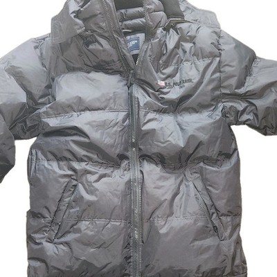U.S. Polo Assn. Men's size L Gray Solid Puffer Jacket Full Zip removable hood