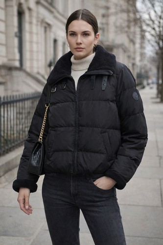 Lauren Ralph Lauren schwarze gefütterte Daunenjacke Kunst-Lammfellkragen Damen Large - Bild 3 von 8