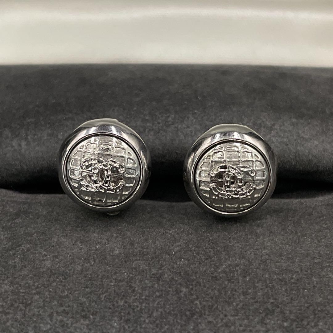Authentic Old Chanel Coco Mark Silver Earrings 00… - image 2