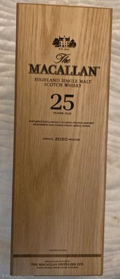 Macallan 25 Empty Box 2020 Release and Drawstring bag