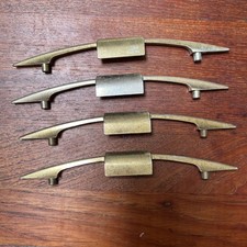 MCM Atomic Brass Cabinet Drawer Pulls Set of 4 ACP Part 355 7" Vintage