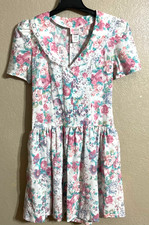 Vtg 80s Tea Party Midi Dress 10 Cottagecore Floral Misty Rose Romantic Coquette