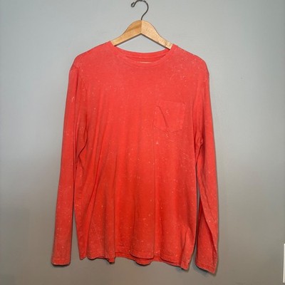 Gap Mens Large Coral Orange Soft Wash Long Sleeve Pocket Tee Acid Wash Marbled