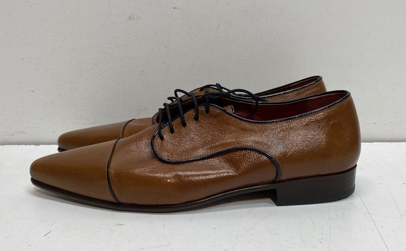 Octavio Vallejos Brown Leather Cap Toe Pointed Oxford Dress Shoes Size 44