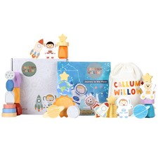 Toddler 30 Piece Stacking Wood Blocks Space Gift - Montessori 2 Year Old Fine Mo