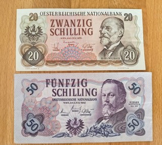 2 Banknoten Österreich 20 Schilling 1956 50 Schilling 1962 vzg
