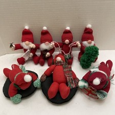 7 Vtg 1989-1997 Artisan Santa Gnome Christmas Figurines Plush Nancy B Signed