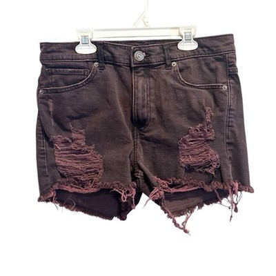 Express Shortie High Rise Plum Purple Size 6 Denim Jean Shorts Frayed