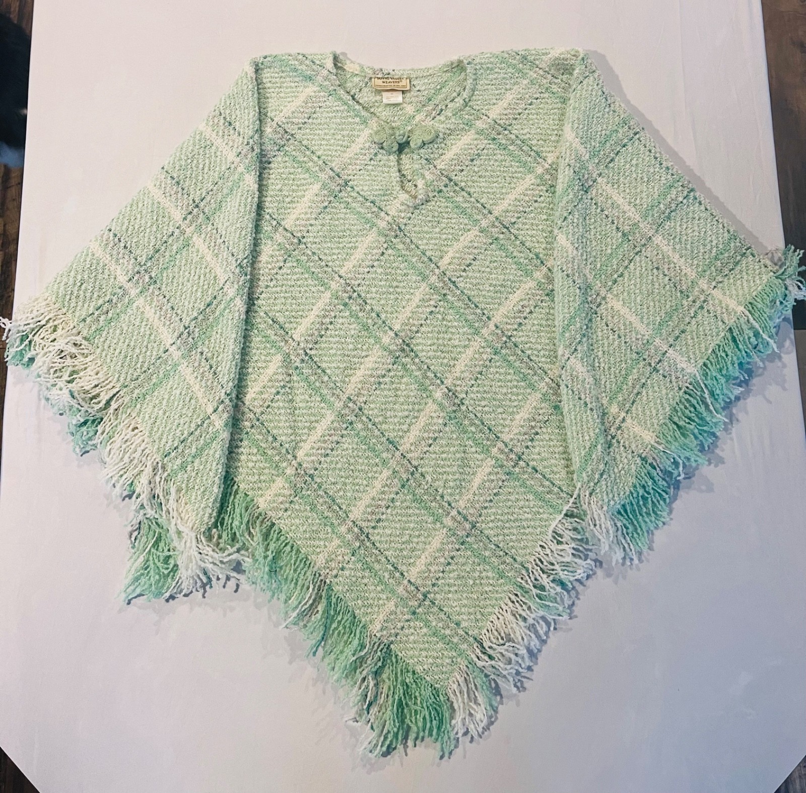 Boyne Valley Weavers Ireland Wool Blend Green Plaid Cape Poncho 1 Size Plus Boho