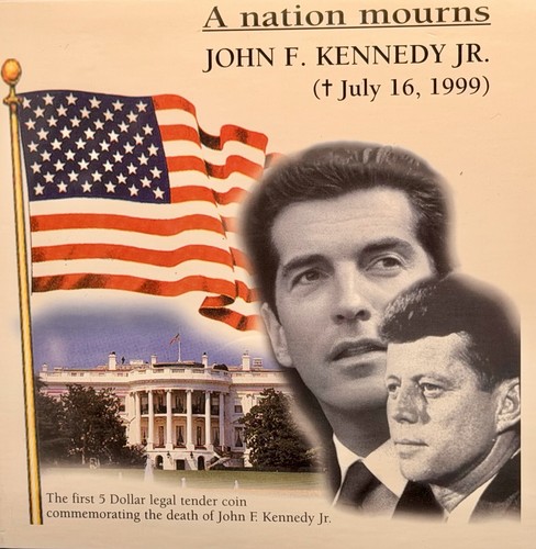 1999 Liberia $5 John F. Kennedy Jr Memorial Proof Coin KM#593 w/ Folder