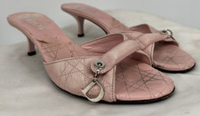 Dior Women's Open Toe Pink Cannage Leather Logo Slide Sandals EU Sz 37 US Sz 7