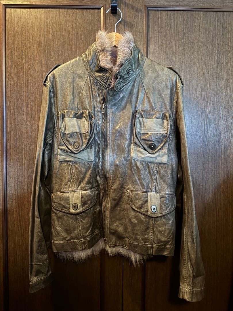 Kiminori Morishita Leather Jacket L Rare Deer Fox Fur Motorcycle