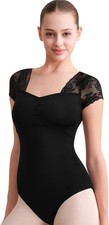 Women Lace Ballet Leotard Short Sleeve Dance Costume S-XL Adult