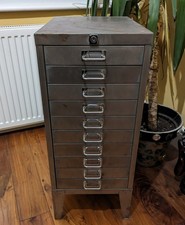 Vintage Metal 10-Drawer Filing Cabinet