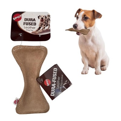 Dura Fused Leather Small Bone Dog Toy Soft Durable Squeaky for Moderate Chewers