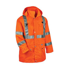 Ergodyne Hi Vis Rain Jacket Hooded Class 3 Type R Orange Large