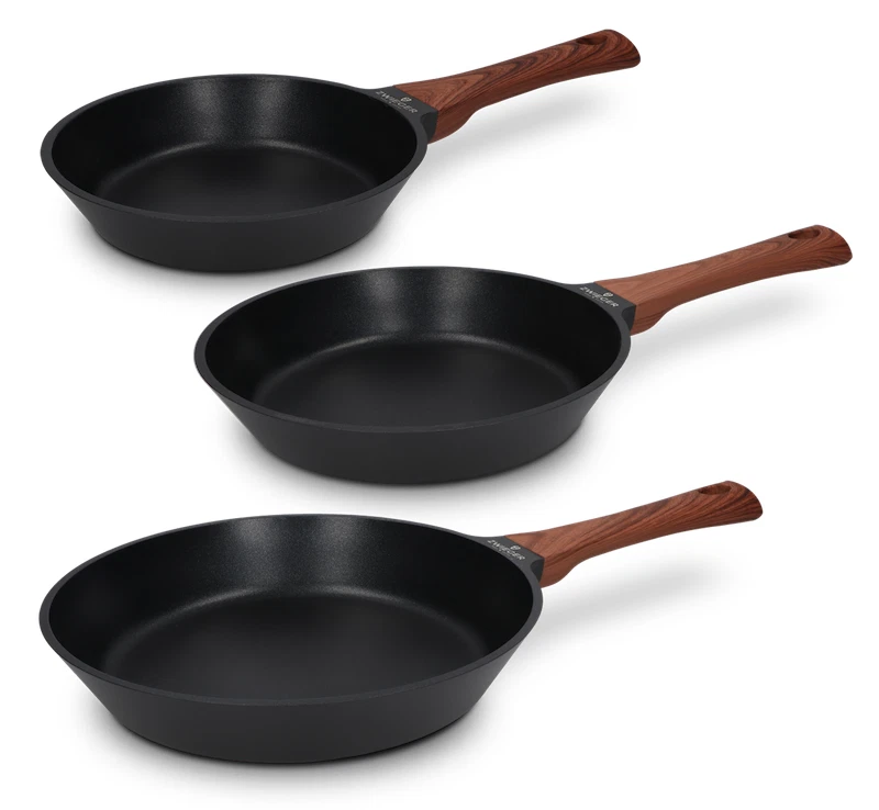 ZWIEGER OBSIDIAN WOOD DARK SET OF FRYPANS 3 PIECE, PANS 20 / 24 / 28 CM, PAN SET - Picture 1 of 7