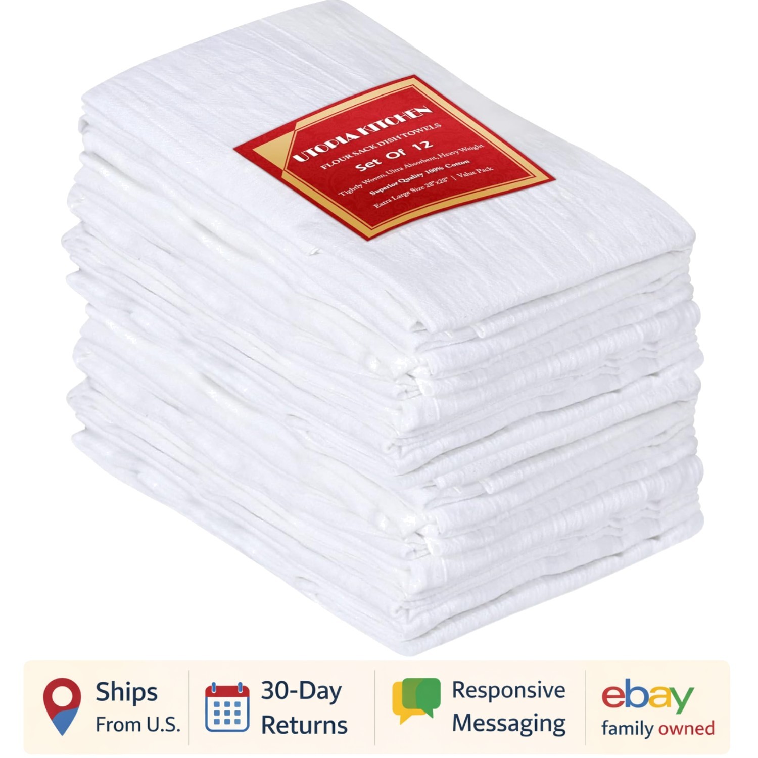 S [12 Pack - 28 X 28 Inch] 100% Cotton Tea Towels For C...
