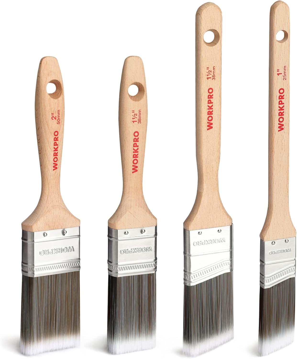 WORKPRO 4 PCS Professional Paint Brush Set, Gloss Flat and Angle Brushes