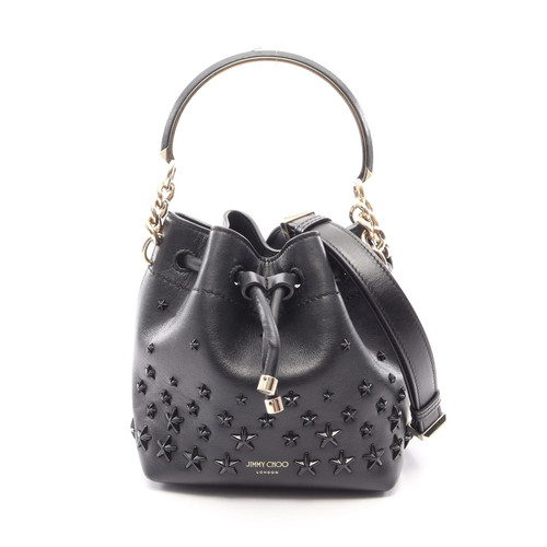 JIMMY CHOO BON BON BUCKET 2WAY Handbag Leather Black