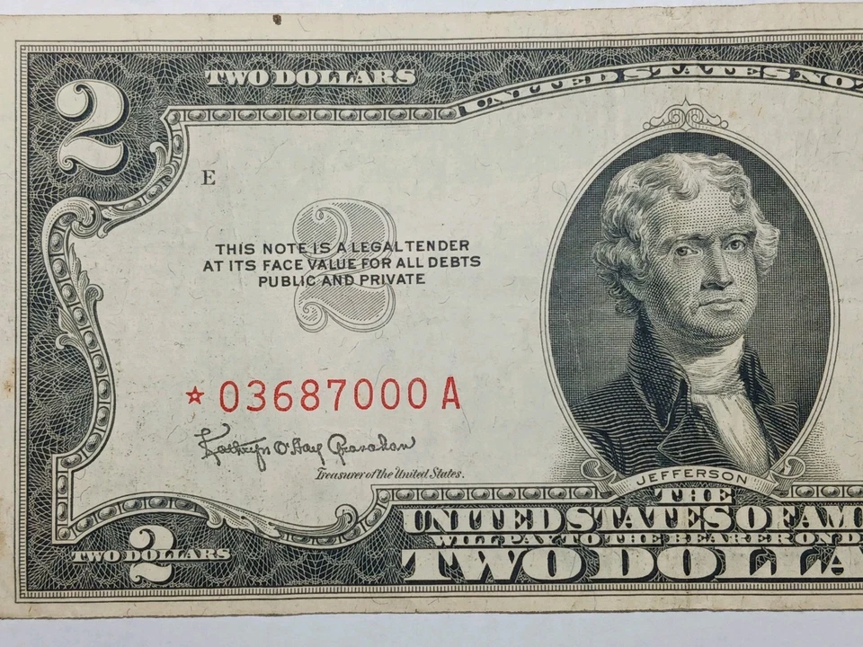 1953 C Red Seal $2.00 Dollar Star Note United States Note  - Very Nice Condition - Image 3 of 4