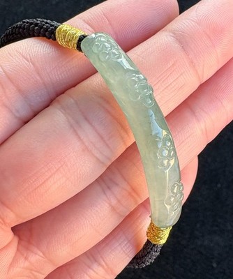 Icy Green Plum Bossom 梅花 Jadeite Jade Bracelet, 100% Untreated Certified Genuine