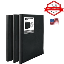 Binder with Plastic Sleeves 24-Pocket, 3 Pack, Black Presentation Book, 8.5 x...
