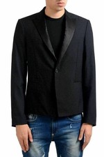 Just Cavalli Men's 100 Wool Black One Button Blazer Sport Coat US 38 IT 48