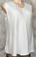 HLT416 Match Point Top Sleeveless V-Neck Pullover Bias White Linen XL 18-20