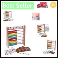 Kid-Safe Wooden Abacus - 110 Math Cards  100 Counting Sticks for Learning