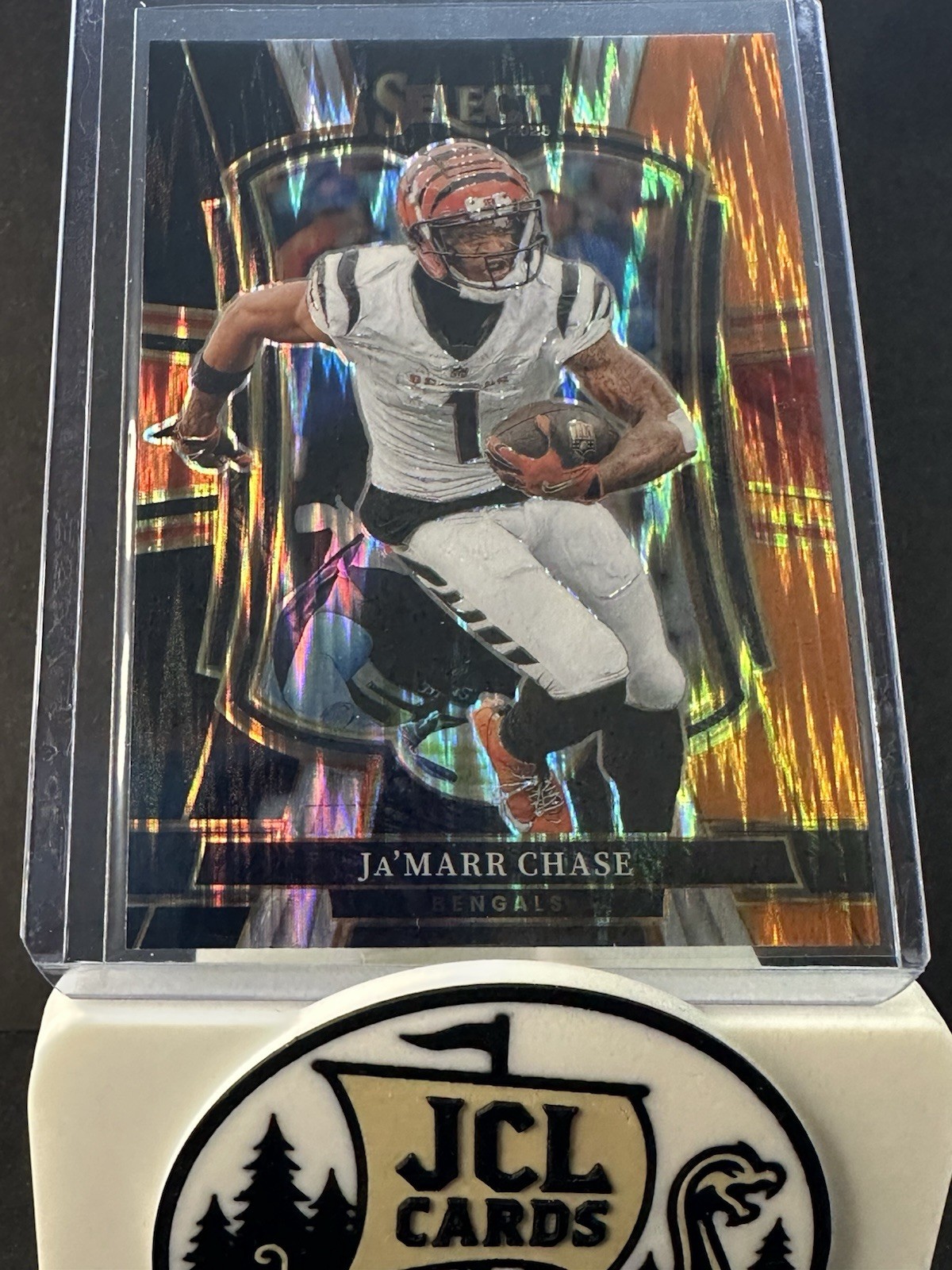 2025 Panini Select - Premier Level Ja'Marr Chase #157 Black & Orange Shock Prizm