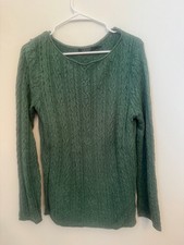 Lauren Ralph Lauren Women's Green Cable Knit Cotton Sweater Large