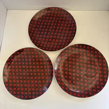 3  Toscany Collection Salad Plate Red Green Tartan Plaid 8 1/2”Set Lot Christmas