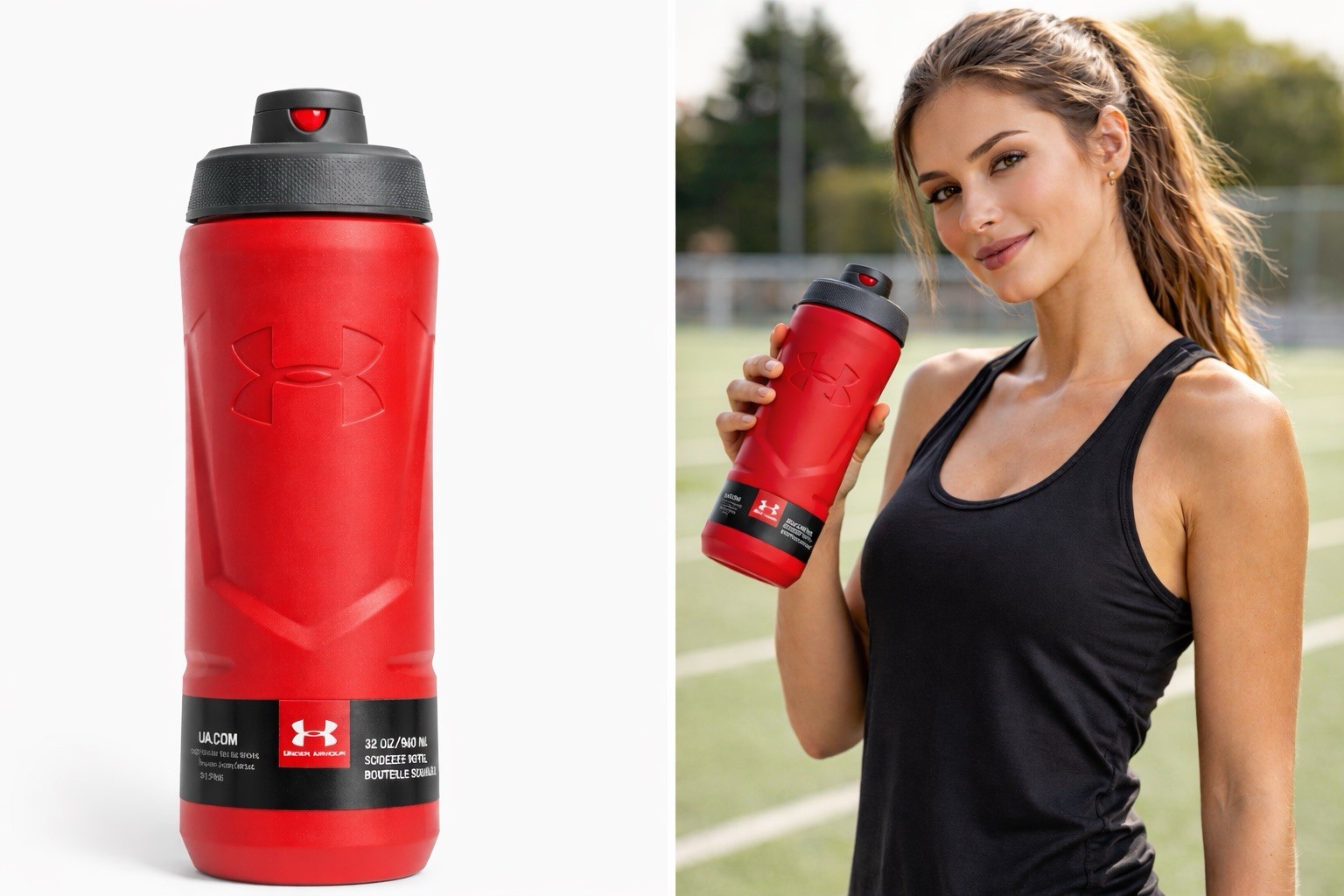 Under Armour 32oz Squeeze Water Bottle Red BPA Free Quick Shot Lid Sports Gym