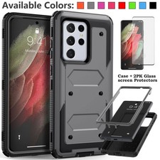 For Samsung Galaxy S21 FE S21 Ultra Case Heavy Duty Shockproof  Tempered Glass