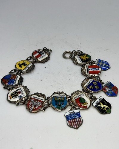 Vintage Sterling Silver & Enamel Travel Charm Bracelet