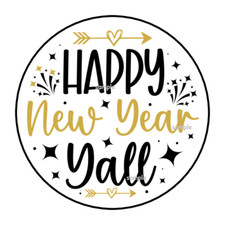 HAPPY NEW YEAR YALL ENVELOPE SEALS STICKERS LABELS TAGS 1.5" ROUND FAVORS