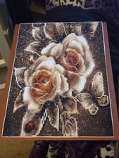 White Roses in Browns Diamond Art 30x40cm