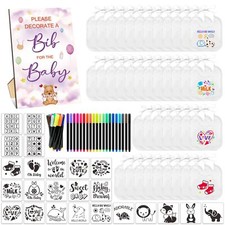 95PCS DIY Baby Bib Kit 50 White Bibs 24 Stencils 20 Markers Baby Shower
