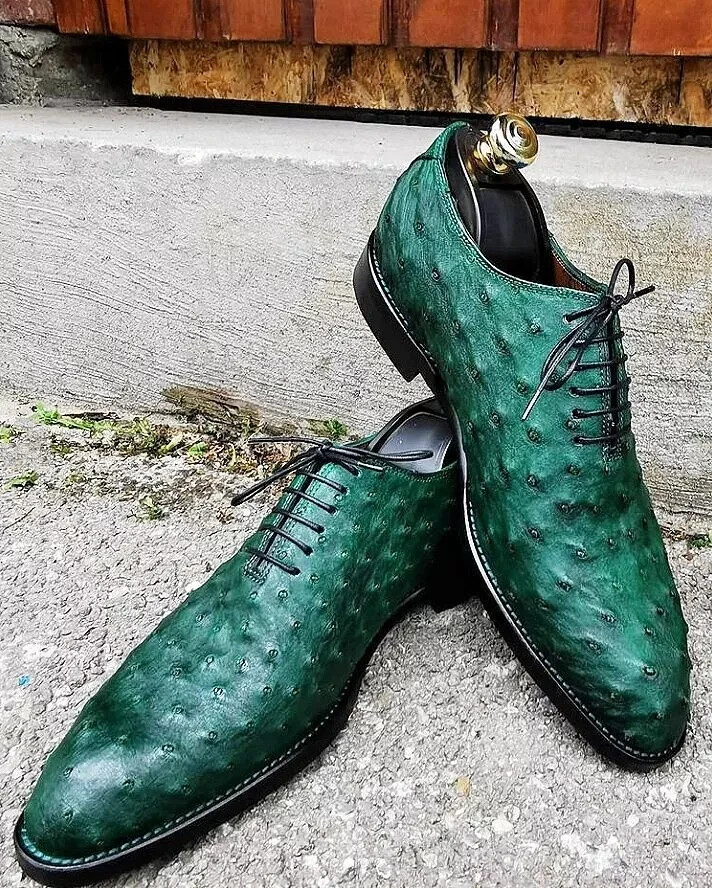 Hand Crafted Fashion Ostrich Print Lace-up Oxford Dress Shoes