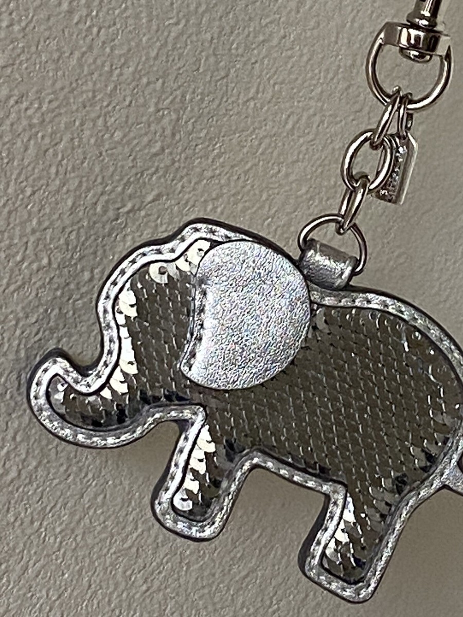 NEW COACH POPPY METALLIC SILVER SEQUIN KEYCHAIN BAG CHARM FOB