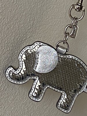 NEW COACH POPPY METALLIC SILVER SEQUIN KEYCHAIN BAG CHARM FOB