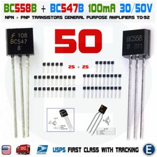 50pcs 25 x BC558B BC558 25 x BC547B BC547 Pairs Transistors NPN PNP TO-92